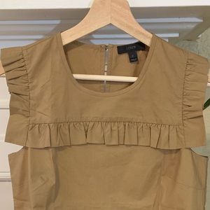 J Crew Camel Sleeveless Ruffle Blouse